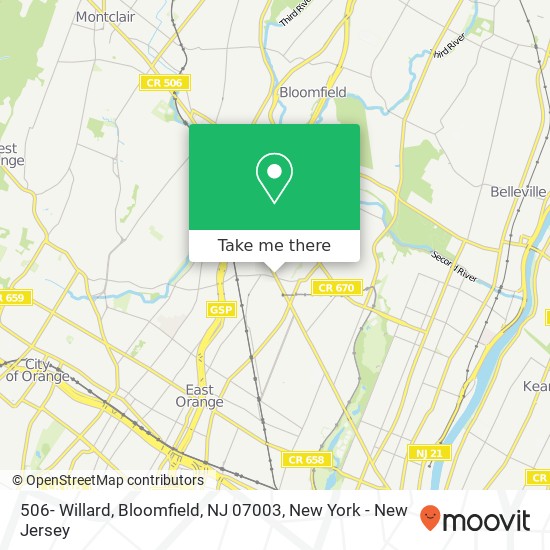 Mapa de 506- Willard, Bloomfield, NJ 07003