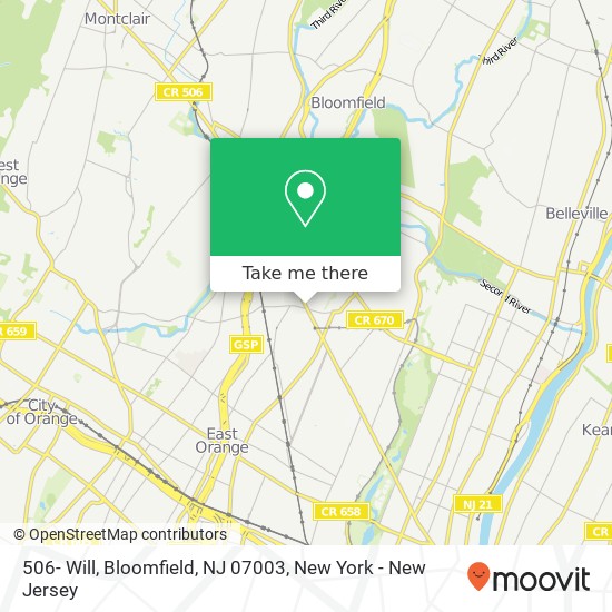 Mapa de 506- Will, Bloomfield, NJ 07003