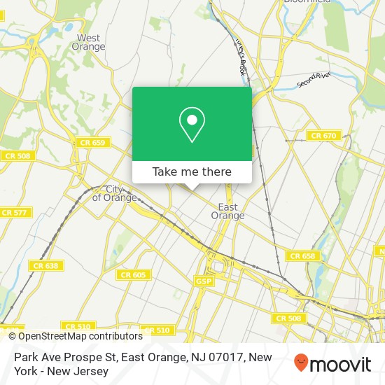 Mapa de Park Ave Prospe St, East Orange, NJ 07017