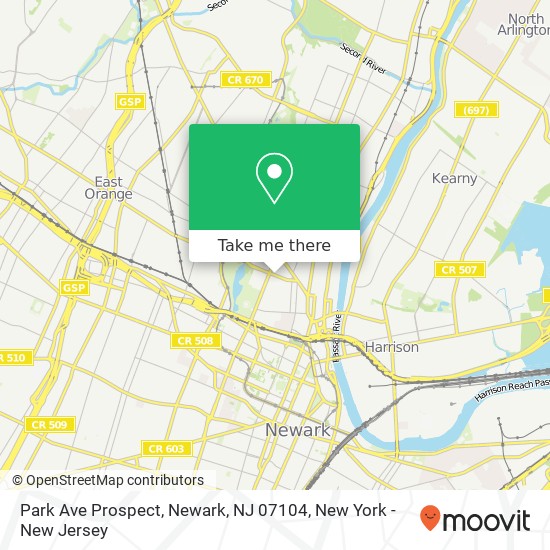 Mapa de Park Ave Prospect, Newark, NJ 07104