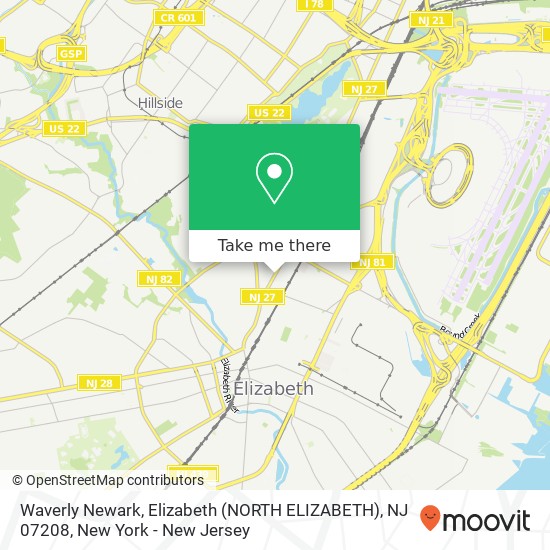 Mapa de Waverly Newark, Elizabeth (NORTH ELIZABETH), NJ 07208