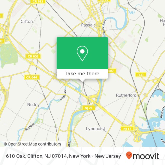 Mapa de 610 Oak, Clifton, NJ 07014