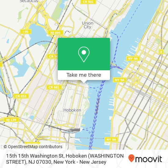 15th 15th Washington St, Hoboken (WASHINGTON STREET), NJ 07030 map