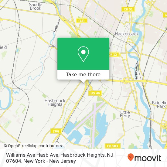 Mapa de Williams Ave Hasb Ave, Hasbrouck Heights, NJ 07604