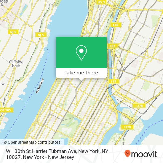 Mapa de W 130th St Harriet Tubman Ave, New York, NY 10027