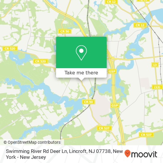 Mapa de Swimming River Rd Deer Ln, Lincroft, NJ 07738