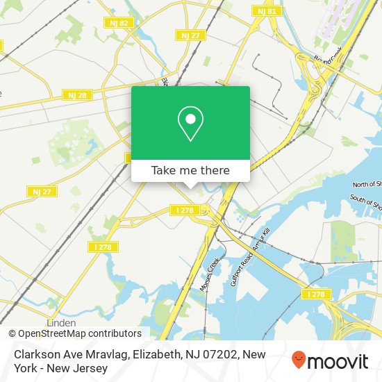 Mapa de Clarkson Ave Mravlag, Elizabeth, NJ 07202