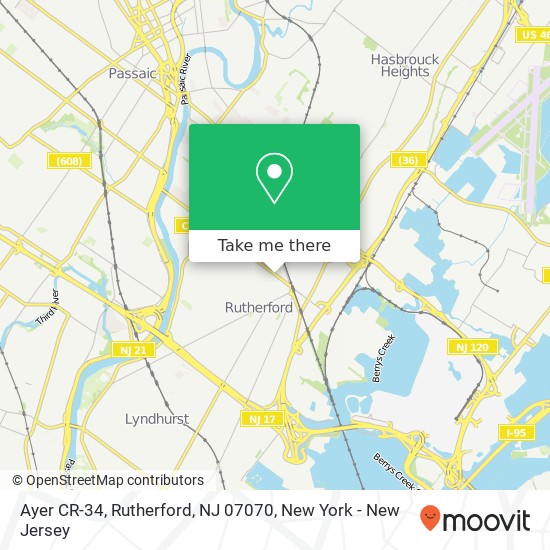 Mapa de Ayer CR-34, Rutherford, NJ 07070