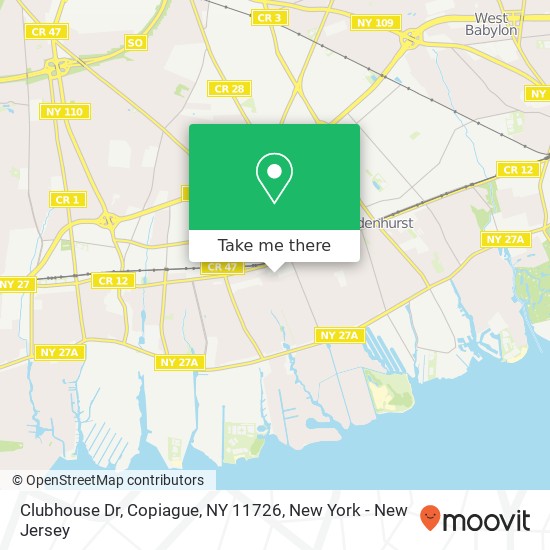 Mapa de Clubhouse Dr, Copiague, NY 11726