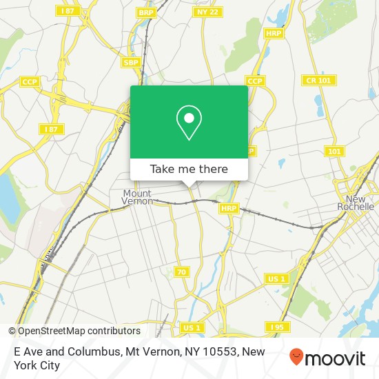Mapa de E Ave and Columbus, Mt Vernon, NY 10553