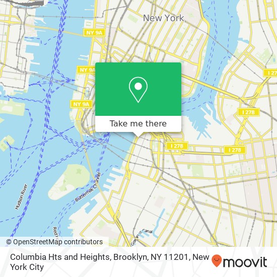 Mapa de Columbia Hts and Heights, Brooklyn, NY 11201