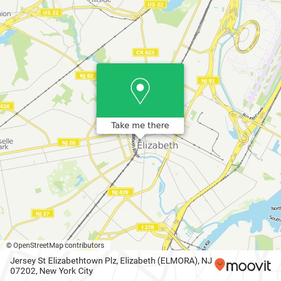 Mapa de Jersey St Elizabethtown Plz, Elizabeth (ELMORA), NJ 07202