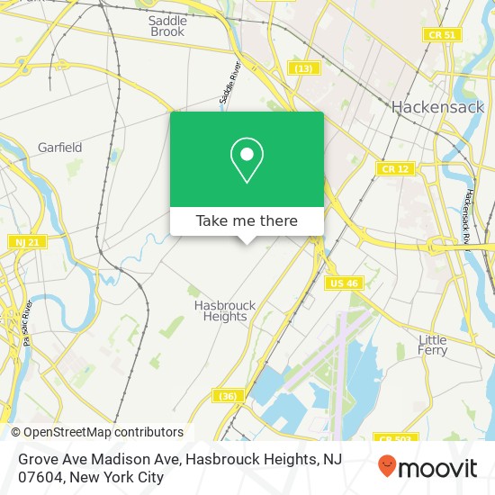 Mapa de Grove Ave Madison Ave, Hasbrouck Heights, NJ 07604
