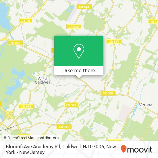 Mapa de Bloomfi Ave Academy Rd, Caldwell, NJ 07006