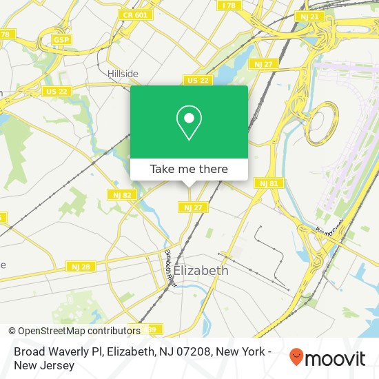 Mapa de Broad Waverly Pl, Elizabeth, NJ 07208