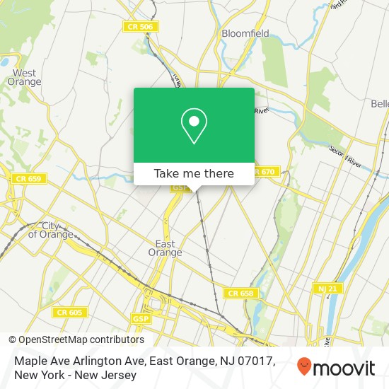 Mapa de Maple Ave Arlington Ave, East Orange, NJ 07017