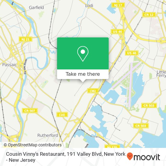 Mapa de Cousin Vinny's Restaurant, 191 Valley Blvd