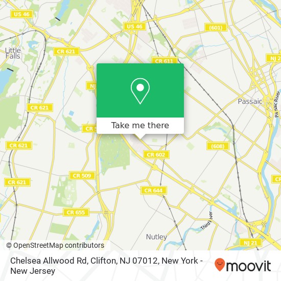 Mapa de Chelsea Allwood Rd, Clifton, NJ 07012