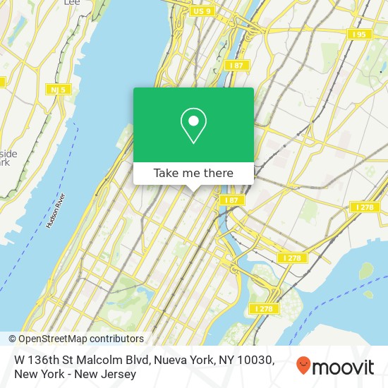 Mapa de W 136th St Malcolm Blvd, Nueva York, NY 10030