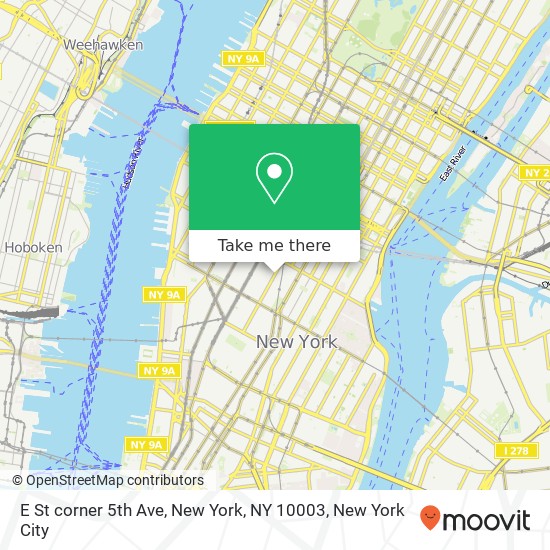 E St corner 5th Ave, New York, NY 10003 map