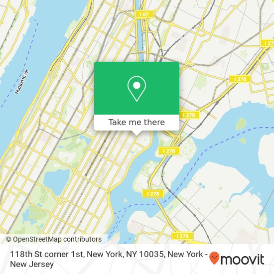 118th St corner 1st, New York, NY 10035 map