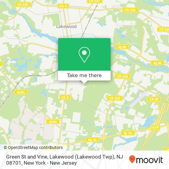 Mapa de Green St and Vine, Lakewood (Lakewood Twp), NJ 08701