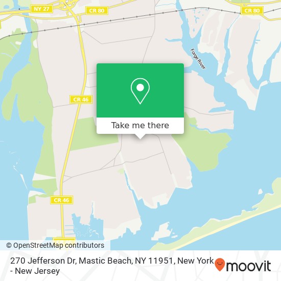 Mapa de 270 Jefferson Dr, Mastic Beach, NY 11951