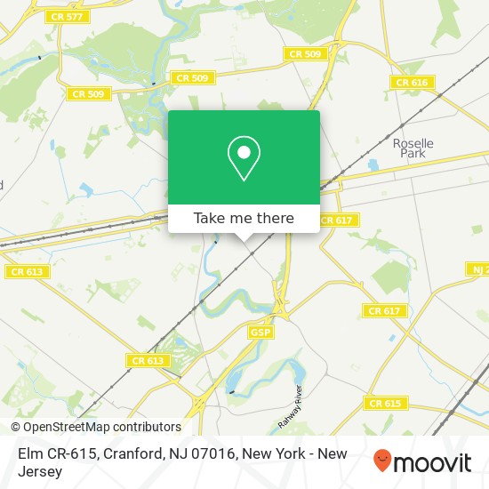 Mapa de Elm CR-615, Cranford, NJ 07016