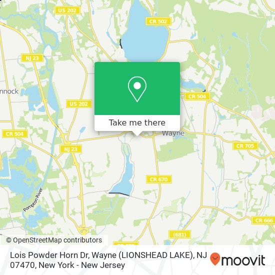 Lois Powder Horn Dr, Wayne (LIONSHEAD LAKE), NJ 07470 map