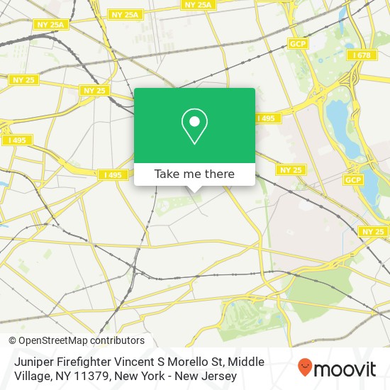 Mapa de Juniper Firefighter Vincent S Morello St, Middle Village, NY 11379