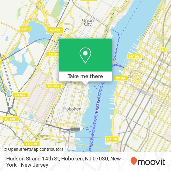 Mapa de Hudson St and 14th St, Hoboken, NJ 07030