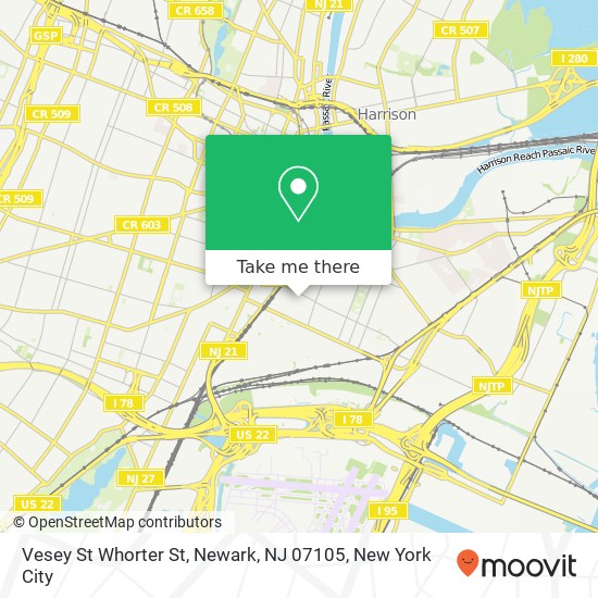 Mapa de Vesey St Whorter St, Newark, NJ 07105