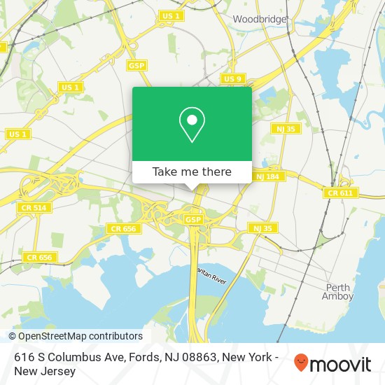 Mapa de 616 S Columbus Ave, Fords, NJ 08863