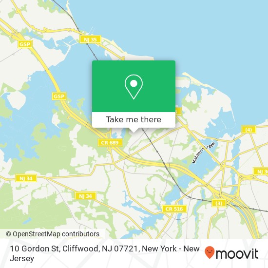 Mapa de 10 Gordon St, Cliffwood, NJ 07721