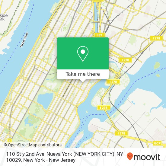 110 St y 2nd Ave, Nueva York (NEW YORK CITY), NY 10029 map