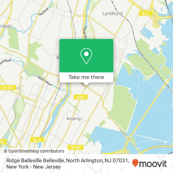 Mapa de Ridge Belleville Belleville, North Arlington, NJ 07031