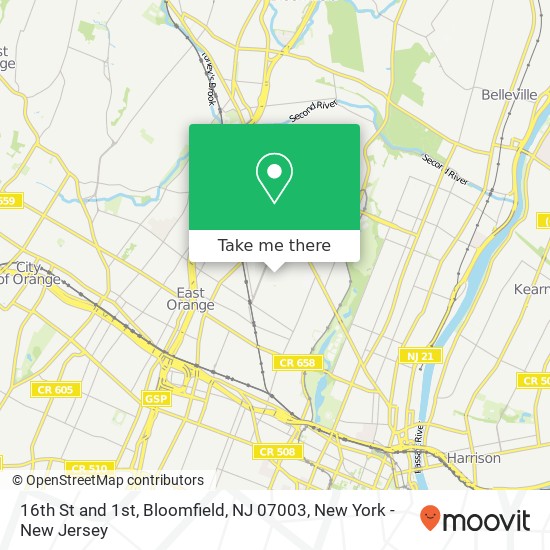 Mapa de 16th St and 1st, Bloomfield, NJ 07003