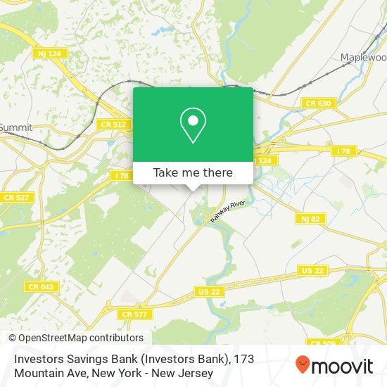 Mapa de Investors Savings Bank (Investors Bank), 173 Mountain Ave