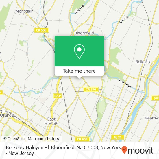 Mapa de Berkeley Halcyon Pl, Bloomfield, NJ 07003