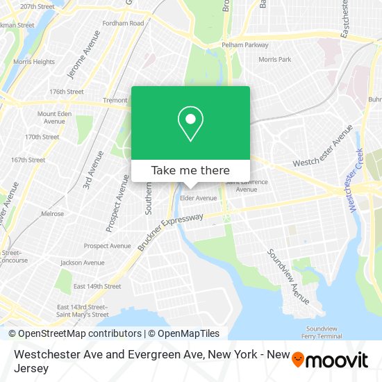 Westchester Ave and Evergreen Ave map