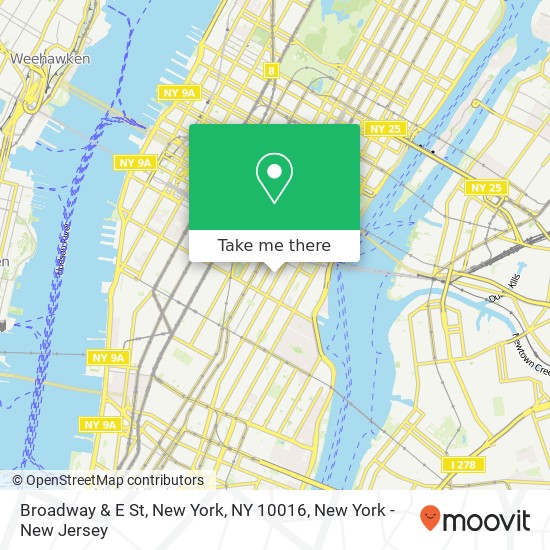 Broadway & E St, New York, NY 10016 map