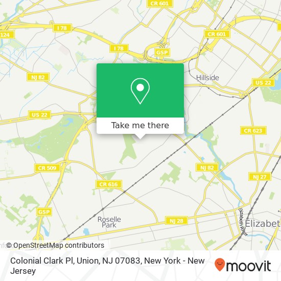 Mapa de Colonial Clark Pl, Union, NJ 07083
