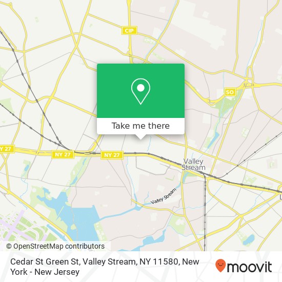 Mapa de Cedar St Green St, Valley Stream, NY 11580