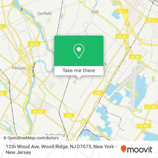 Mapa de 12th Wood Ave, Wood-Ridge, NJ 07075