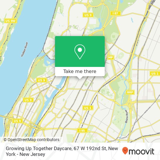 Mapa de Growing Up Together Daycare, 67 W 192nd St