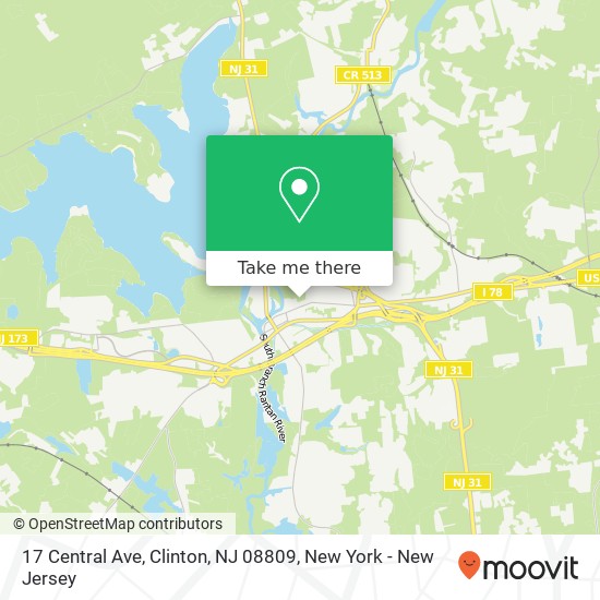 Mapa de 17 Central Ave, Clinton, NJ 08809