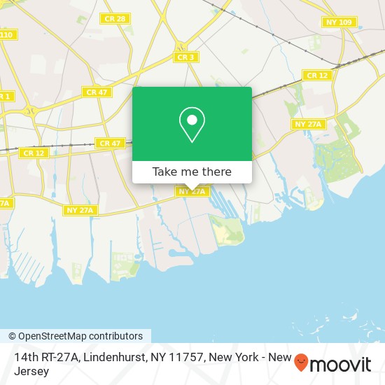 Mapa de 14th RT-27A, Lindenhurst, NY 11757