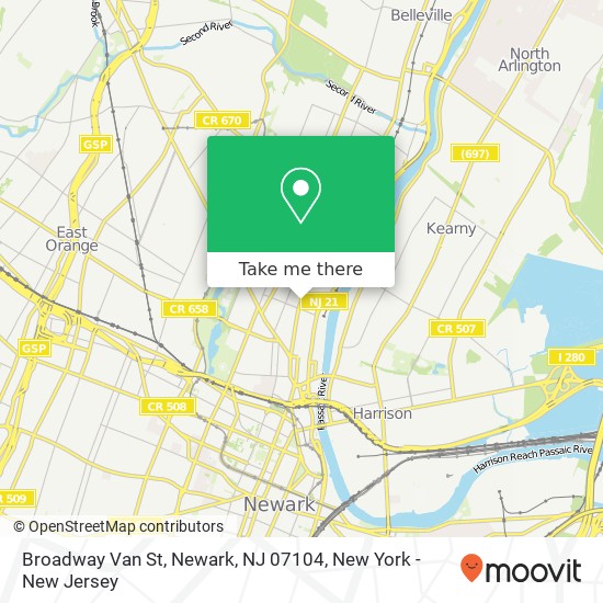Mapa de Broadway Van St, Newark, NJ 07104