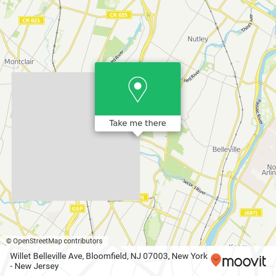 Mapa de Willet Belleville Ave, Bloomfield, NJ 07003