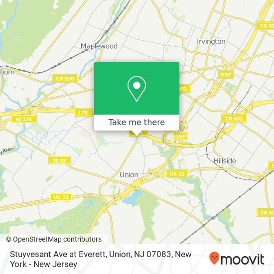 Stuyvesant Ave at Everett, Union, NJ 07083 map